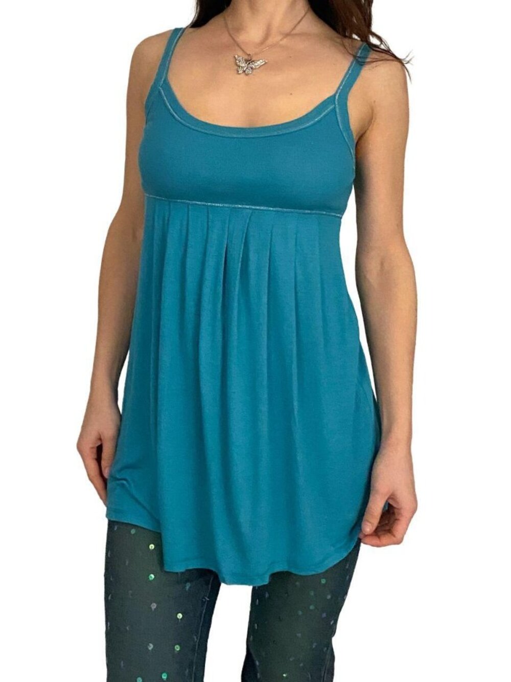 2000s express peacock teal babydoll tank top